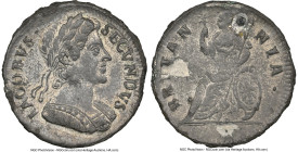 James II Farthing (1/4 Penny) 1685 AU Details (Reverse Tooled) NGC, S-3420 var. (there, with the copper plug), Peck-548 (this coin; extremely rare). L...