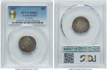 William III 6 Pence 1697 MS63 PCGS, KM496.1, S-3538. A lovely offering displaying strong brilliance, adorned by Iridescent toning. HID09801242017 © 20...