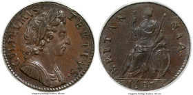 William III Farthing (1/4 Penny) 1697 MS64 Brown PCGS, KM483.1, S-3557, 1st issue. Typically found in crude condition, this exceptionally struck and w...