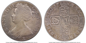 Anne Crown 1708/7-E VF30 PCGS, Edinburgh mint, KM526.1, S-3600. "E" below bust variety. SEPTIMO edge. A desirable overdate variety only infrequently a...