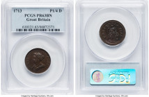 Anne Proof Pattern Farthing (1/4 Penny) 1713 PR63 Brown PCGS, cf. KM537, Peck 732-734 (Obv. 1 + Rev. A). A scarce variety with the date located in the...
