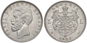 ROMANIA. Carlo I (1866-1906). 5 Lei 1880 B. AG (g 24,95). KM 12. Firma dell'incisore vicino al collo. Esemplare di grande conservazione con gradevole ...