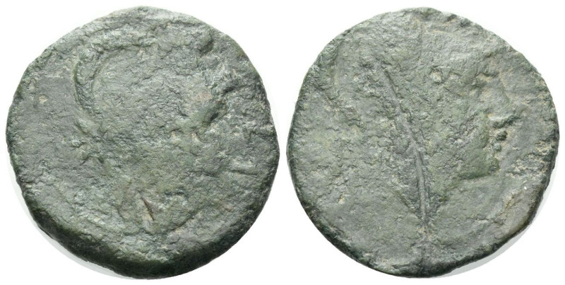 Etruria, Populonia Sextans Late III century BC, Æ 24.00 mm., 9.63 g.
Helmeted h...