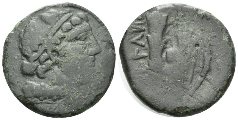 Etruria, Populonia Sextans Late III century BC, Æ 26.00 mm., 11.51 g.
Head of y...