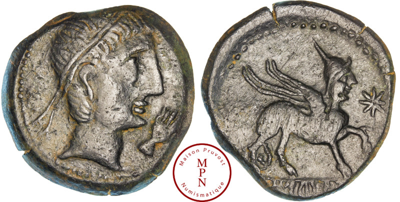 Ibérie, Kastilo, Bronze, 150-101 avant J.-C., Av. Tête masculine diadémée à droi...