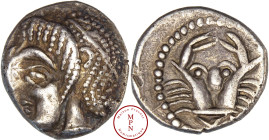 Massalia (Marseille), Litra au crabe, 470-450 avant J.-C., Av. Tête d'Apollon à gauche, Rv. Crabe vu du dessus, un M au-dessous, Argent, SUP, 0.87 g, ...