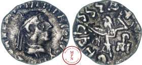 Royaume de Bactrie, Ménandre (160-145 avant J.-C.,), Drachme, Imitation incertaine, Av. Buste diadémé et drapé à droite, Rv. Athéna debout à gauche, t...