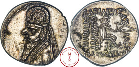 Royaume Parthes, Mithridates II (87-79 avant J.-C.,) Drahcme, Ecbatana, Av. Buste couronné et drapé à gauche, Rv. Archer assis sur un trône à droite, ...