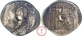 Royaume Parthes, Phraates III (70-57 avant J.-C.,), Drachme, Ecbatana, Av. Buste couronné et drapé à gauche, Rv. Archer assis sur un trône à droite, t...