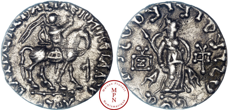 Royaume Indo-Scythe, Azes Ier (35 avant J.-C. - 5 après J.-C.,), Drachme, Av. Le...