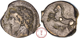 Numidie, Roi Missinissa (203-148) ou Micipsa (148-118), Bronze, Siga, Av. Tête laurée à gauche, Rv. Cheval au galop à gauche, Bronze, TTB+, 14.99 g, 2...
