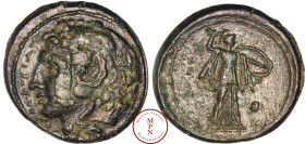 Sicile, Syracuse, Du temps de Pyrrhos (278-276 avant J.-C.), Litra, Av. ΣYΡAKOΣIΩN, Tête d'Hérakles à gauche, coiffé de la peau du lion de Némée, Rv. ...