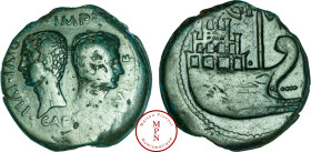 Jules César et Octave, Dupondius, Vienne, 36 avant J.-C., Av. .IMP. CAESAR DIVI IVLI DIVI. F., Têtes nues adossées de Jules César à gauche et d'Octave...