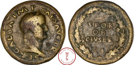 Galba (68-69), Sesterce, 68, Rome, Av. SER GALBA IMP CAES AVG, Buste lauré à droite, Rv. Dans une couronne : SPQR OB CIV SER, Bronze, TB+, 24.45 g, 34...
