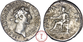 Nerva (96-98), Denier, Rome, Av. IMP NERVA CAES AVG P M TR P COS III P P, Tête laurée à droite, Rv. FORTVNA P R, La Fortune assise à gauche, levant de...