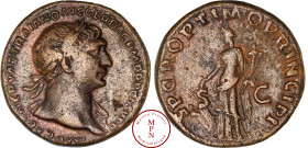Trajan (98-117), As, 108-109, Rome, Av. IMP CAES NERVAE TRAIANO AVG GER DAC TRP COS V P P, Buste lauré à droite, Rv. SPQR OPTIMO PRINCIPI SC, La Fortu...
