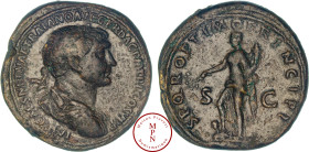 Trajan (98-117), Sesterce, Rome, Av. IMP CAES NERVAE TRAIANO AVG GER DAC P M TR P COS V P P, Buste lauré et drapé à droite, de dos de trois quart, Rv....