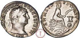 Trajan (98-117), Cilicie, Tarsus Tétradrachme, 100 Av. ΑΥΤΟΚΡ•ΚΑΙΣ ΝΕΡ ΤΡΑΙΑΝΟΣ•ΣΕΒ ΓΕΡM, Tête laurée à droite, Rv. ΔΗΜΑΡΧ ΕΞ ΥΠΑΤ•Γ, Tychée assise à ...