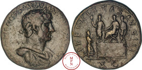 Hadrien (117-138), Sesterce, 119-123, Rome, Av. IMP CAESAR TRAIANVS HADRI-ANVS AVG P M TR P COS III, Buste lauré, drapé et cuirassé à droite, Rv. LIBE...
