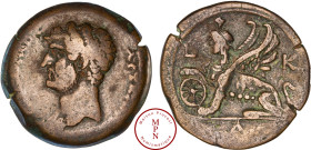 Hadrien (117-138), Egypte, Drachme, Vers 136-137, Av. Tête nue à gauche, Rv. Sphinx à gauche, la patte gauche sur une roue, dans le champ L et K, à l'...