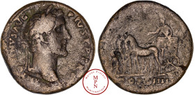 Antonin le Pieux (138-161), Sesterce, 146, Rome, Av. ANTONINVS AVG PIVS P P TR P, Tête laurée à droite, Rv. Antonin en triomphe dans un quadrige à gau...