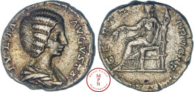 Julia Domna (193-217), Denier Rome, Av. IVLIA AVGVSTA, Buste drapé à droite, Rv. CERERI FRVGIF, Cérès assise à gauche, tenant des épis et un sceptre l...