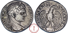 Caracalla (198-217), Séleucie et Piérie, Tétradrachme, 214-215, Antioche, Av. ΑΥΤ Κ Μ Α ΑΝΤΩΝЄΙΝΟC CЄΒ, Tête laurée à droite, Rv. ΔΗΜΑΡX•ЄΞ•ΥΠΑ•ΤΟ•Δ•,...