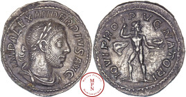 Alexandre Sévère (222-235), Denier, Rome, Av. IMP ALEXANDER PIVS AVG, Buste lauré, drapé et cuirassé à droite, Rv. IOVI PROPVGNATORI, Jupiter nu de fa...