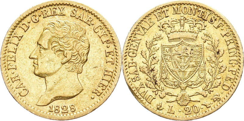 ITALIEN SARDINIEN
Karl Felix, 1821 - 1831. 20 Lire 1828, Turin. Pagani 56; Fb. ...