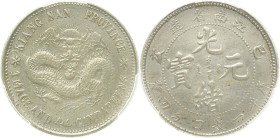 CHINA PROVINZ KIANGNAN
 20 Cents (1899). In US Plastikholder der PCGS mit der Bewertung Genuine Cleaned-AU Detail (165232.92/47004438). L&M 226. Etwa...
