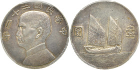 CHINA 1. REPUBLIK
1912 - 1949. Dollar Year 22 (1933). In US Plastikholder der PCGS mit der Bewertung Genuine Cleaned-AU Detail (116636.92/47061962). ...
