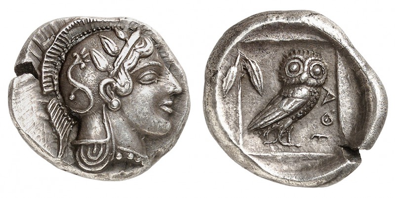 Attique
Athènes.
Didrachme vers 465 av. J.-C. Tête d'Athéna casquée à droite, ...