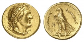 Royaume d'Egypte
Ptolémée Ier roi 305-285 av. J.-C.
Pentadrachme, Alexandrie. Tête de Ptolémée Ier avec l'égide à droite / Aigle debout à gauche sur...