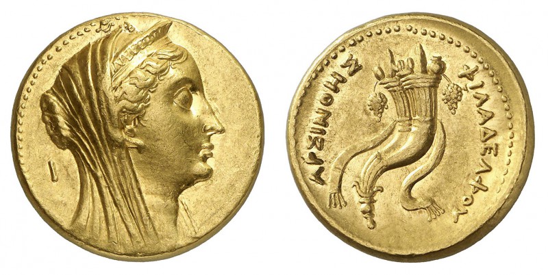 Royaume d'Egypte
Ptolémée II 285-246 av. J.-C.
Octodrachme d'or au nom d'Arsin...
