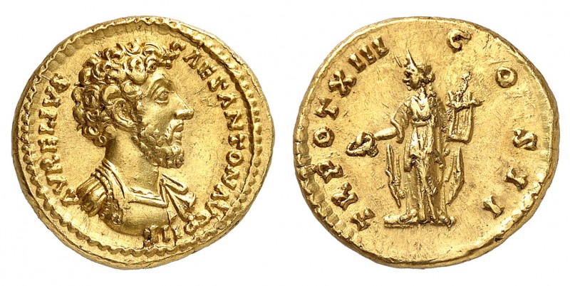 Marc Aurèle César 139-161.
Aureus 158-159. AVRELIVS - CAES ANTON AVG PII F Bust...
