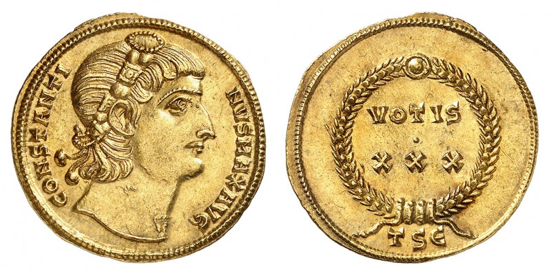Constantin I le Grand 310-337.
Médaillon de 1 1/4 solidus 335, Thessalonique. C...