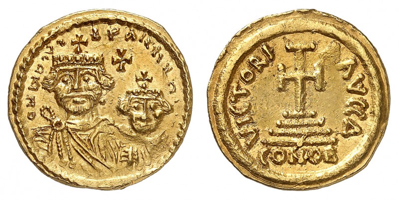 Héraclius 610-641.
Solidus 613-629, Ravenne. Bustes de face de Héraclius, plus ...
