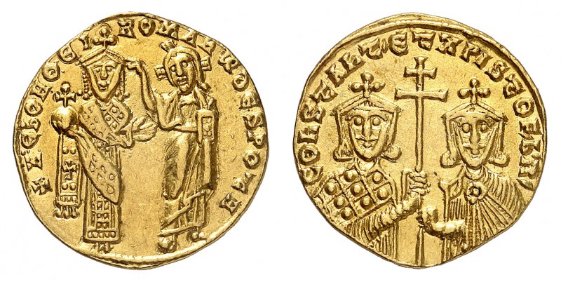 Constantin VII et Romain I 920-944.
Solidus 921. Romain I vêtu du loros, debout...