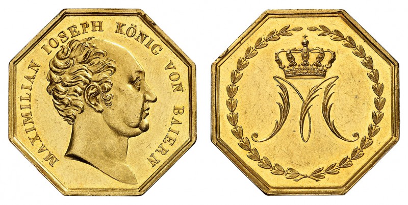 Bavière
Maximilien-Joseph I, 1806-1825. 
Médaille hexagonale en or au poids de...