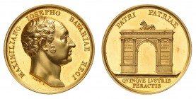 Bavière
Maximilien-Joseph I, 1806-1825. 
Médaille en or frappée à l'occasion des 25 ans de règne de Maximilien-Joseph en 1824, par J. Losch. Tête nu...