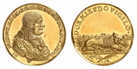 Brandebourg-Prusse
Frédéric-Guillaume, 1640-1688. 
Médaille en or au poids de 6 ducats commémorant l'invasion du Brandebourg par la Suède en 1674, p...