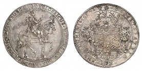 Brunswick & Lunebourg
Frédéric-Ulrich, 1613-1634. 
Multiple de 4 Talers 1617. Le duc en armure chevauchant à droite / Armoiries surmontées de cinq h...