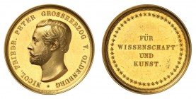 Oldenbourg
Nicolas-Frédéric-Pierre, 1853-1900. 
Médaille de récompense en or pour la science et l'art, non datée (vers 1860), par R. Kölbel. Tête nu...