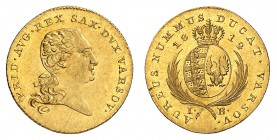 Saxe
Frédéric-Auguste I, 1806-1827. 
Ducat 1812 IB, Varsovie. Buste nu à droite / Ecu ovale couronné, entouré de deux palmes. Date de part et d'autr...