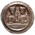 Frédéric Barberousse, 1155-1190. 
Bractéate non datée (vers 1180-1190), Gelnhausen. Buste de face de l'empereur Frédéric Barberousse tenant un sceptr...