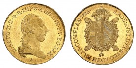 Joseph II, 1765-1790. 
Souverain d'or 1786 A, Vienne. Buste lauré à droite. Lettre d'atelier au-dessous / Ecu ovale couronné, entouré du collier de l...