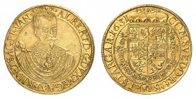 Friedland & Sagan
Albrecht von wallenstein, 1625-1634. 
10 Ducats 1631 (sur 1630), Jitschin. Buste drapé et cuirassé de face / Armoiries couronnées,...