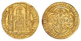 Flandres
Louis de Male, 1346-1384. 
Franc à pied (Flandres d'or) non daté (1369-1370), Gand. Le comte debout de face, tenant une épée de la main dro...