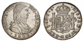 Ferdinand VII, 1808-1833. 
8 Reales 1809 So-FJ, Santiago. Buste en uniforme à droite. Date au-dessous / Ecu couronné entre les colonnes d'Hercule. Tr...