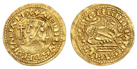 Royaume de Galice et León
Alphonse IX, 1188-1230. 
Maravedi d'or non daté, Salamanque. Buste couronné à gauche, entre un sceptre cruciforme et une é...